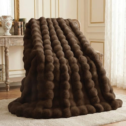 L'AGRATY Faux Rabbit Fur Throw Blanket for Couch, 50'' x 60'', Cocoa Brown - color: Cocoa Brown, size: 50" x 60"