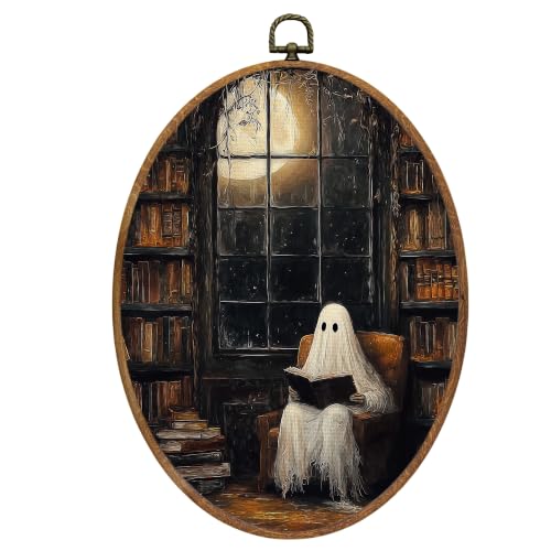 Mcehtle Halloween Ghost Reading Book Wall Art Decor Framed 8.6x11.4 - color: Colour 23