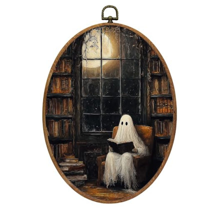 Mcehtle Halloween Ghost Reading Book Wall Art Decor Framed 8.6x11.4 - color: Colour 23