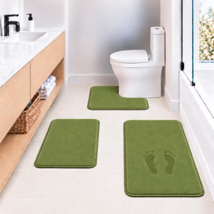 Green Bathroom Set Extra Soft Memory Foam Bath Mat Sets 3 Piece Non Slip Absorbent & Dry Living Mat Sets Washable Bath Carpets with Toilet Rug,Bath Rugs for Bathroom,Tub,Shower,Kitchen,Bedroom - color: Lime Green