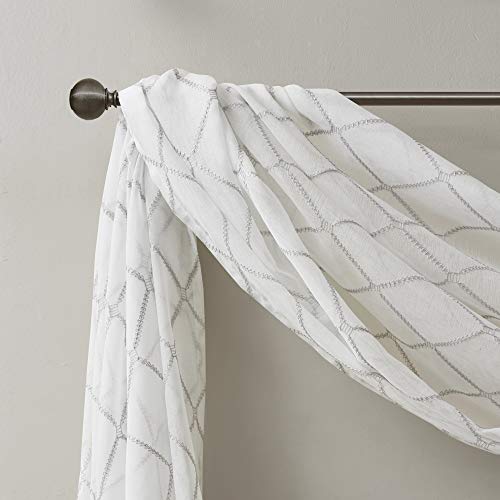 Madison Park Sheer Curtain Scarf for Kitchen, 1 Panels 50x216 White/Grey - color: White/Grey, size: 50"W x 216"L (Pack of 1)