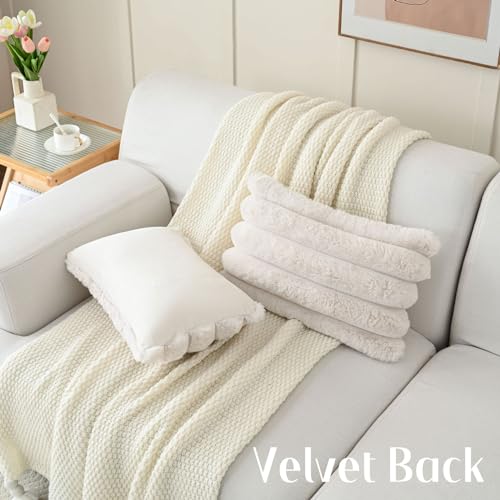 FUTEI Pack of 2 Faux Rabbit Fur Throw Pillow Covers 12x20 Inch, Beige - color: Beige, size: 20" x 12" (Pack of 2)