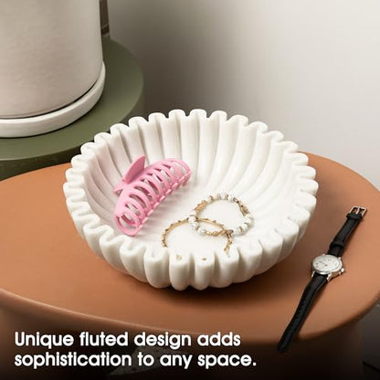 Fluted Marble Bowl Decorative 10", Large Fruit Bowl for Kitchen Counter - size: 10 inches