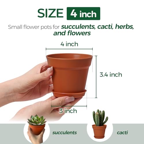 T4U Small Plant Pots 4 Inch 8 Pack, Plastic Indoor Flower Pots Saucer - color: Terracotta, size: 4 inch