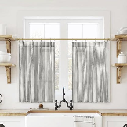 Lino Rosa Small Window Curtains 20 inch Length Black and Beige White Farmhouse Bahtroom Window Curtain - color: Black, size: 24"W x 20"L (Pack of 2)