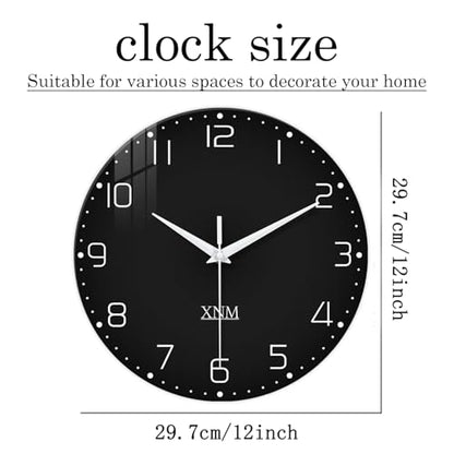 XNM Black Glass Wall Clocks Battery Operated 12 Inch - color: Black, size: 12 Inch