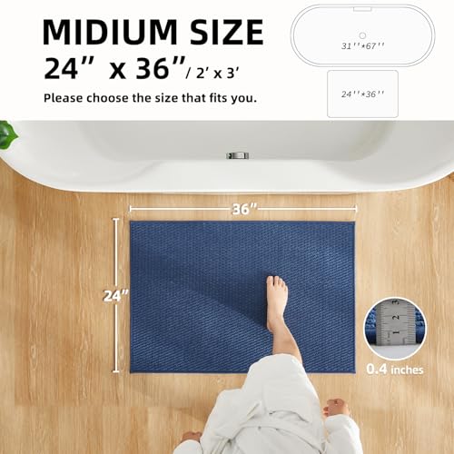 TYUU Bathroom Rugs Non Slip Washable, Super Absorbent Thin Bath Mat Quick Dry Low Pile Bathroom Rug, Navy Blue 24"x36" - color: Navy Blue, size: 2' X 3' (Rectangular)