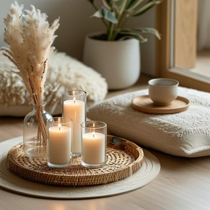 24-Pc Set: 12 White Pillar Candles & 12 Hurricane Glass Holders
