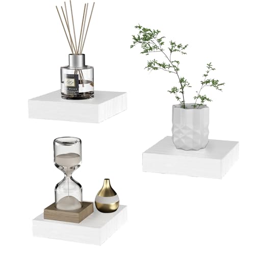 PopiShelves Small Floating Shelves for Wall - 4 Inch Mini Square White Shelves for Bedroom, Living Room, Bathroom, Kitchen, Office Decor Set of 3 - color: White, size: 4"