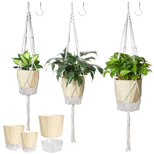 MIPON 3 Size Self Watering Hanging Planters with Macrame Plant Hanger