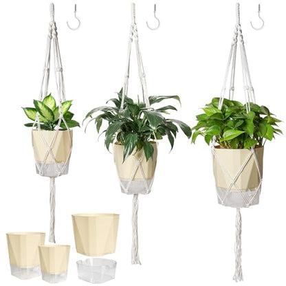 MIPON 3 Size Self Watering Hanging Planters with Macrame Plant Hanger