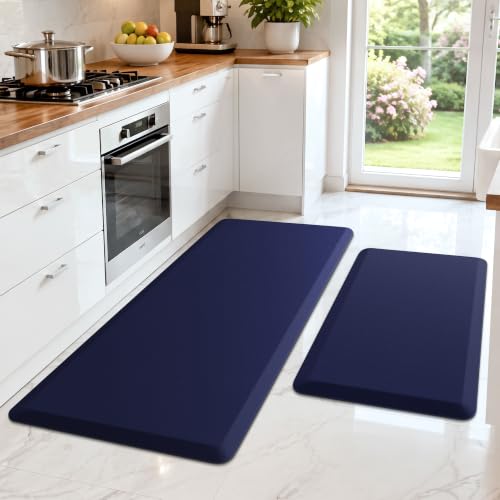 HappyTrends 2 PCS Kitchen Mat Cushioned Anti-Fatigue Floor Mat, - color: Navy, size: 20"x30"+20"x47"
