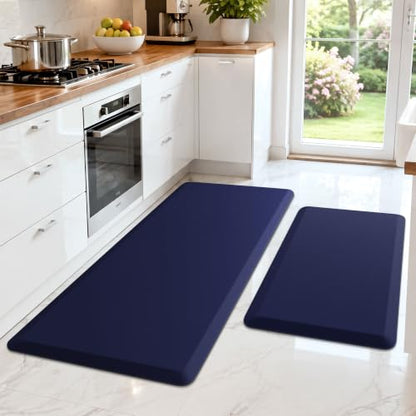 HappyTrends 2 PCS Kitchen Mat Cushioned Anti-Fatigue Floor Mat, - color: Navy, size: 20"x30"+20"x47"
