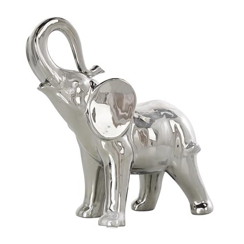 Deco 79 Ceramic Elephant Decorative Sculpture Standing Home Decor Statue, Accent Figurine 10" x 4" x 10", Silver - color: Silver