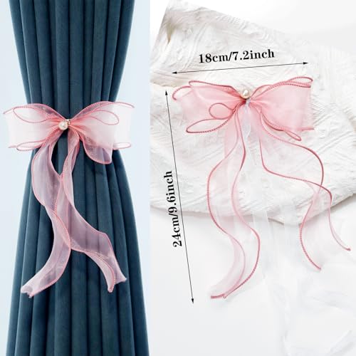 White Lace Bow Curtain Tiebacks 6-Pack, Vine Floral Curtain Holdbacks - color: Pink