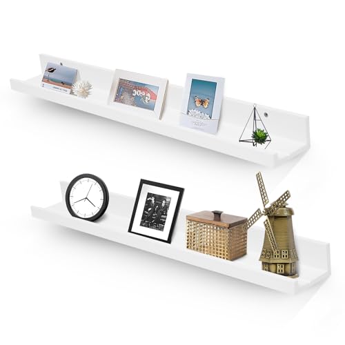 Muzilife 35.4" Large Floating Shelves Wood Wall Shelf with Lip, 2Pcs, White - color: White, size: 35.4"