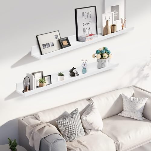 Muzilife 45.3" Large Floating Shelves Wood Wall Shelf with Lip, 2Pcs, White - color: White, size: 45.3"