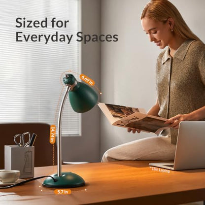 LEPOWER Metal Desk Lamp, Adjustable GooseNeck Reading Light for Bedroom - color: Green