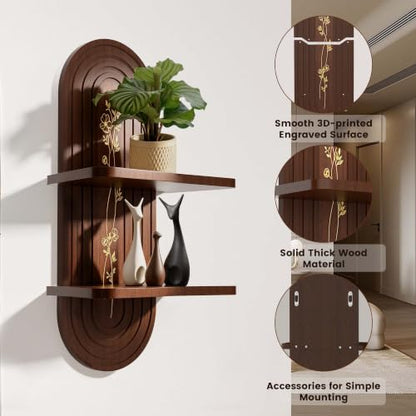 22x11.8Inch Boho Wall Decor, Mid Century Modern Wood Wall Shelf, Dark Brown - color: Dark Brown