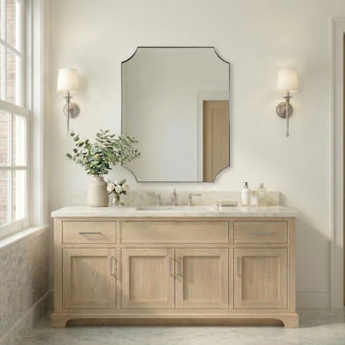 ANDY STAR Scalloped 32"x40" Brushed Nickel Wall Mounted Mirror - color: Brushed Nickel, size: 40"L x 32"W