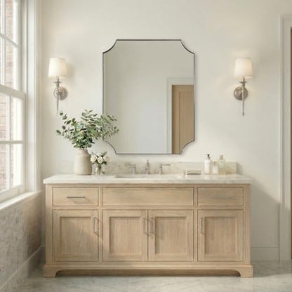 ANDY STAR Scalloped 32"x40" Brushed Nickel Wall Mounted Mirror - color: Brushed Nickel, size: 40"L x 32"W