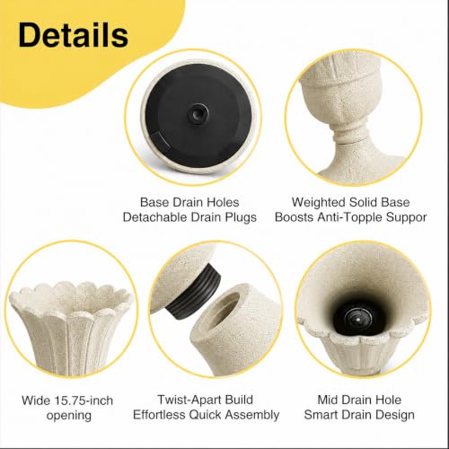 NicBex 24" Tall Urn Planters for Outdoor Plants Set of 2 - Beige Petal - color: Beige