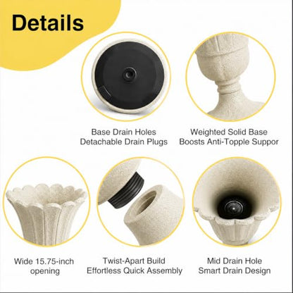 NicBex 24" Tall Urn Planters for Outdoor Plants Set of 2 - Beige Petal - color: Beige