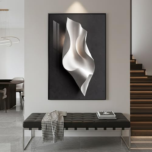 Large Framed Black and White Elegant Abstract Wall Art, 1 Piece 4x36 In - color: Black and White
