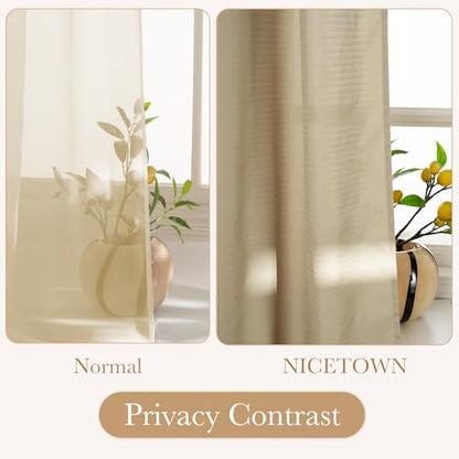 NICETOWN Semi Sheer Curtains 84 Inch Length 2 Panels for Living Room - color: Khaki, size: 52"W x 84"L (Pack of 2)