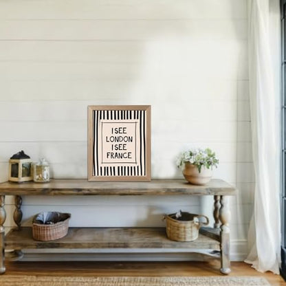 Funny Bathroom Wall Art Framed I See London I See France Bathroom Sign - color: Black and White, size: 14"L x 11"W