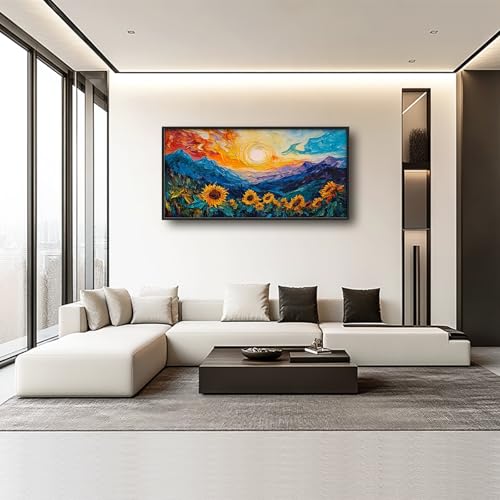 Trulave Large Starry Night Sunflowers Wall Art for Living Room 60''x30'' - color: Starry Night Sunflowers, size: 60"L x 30"W