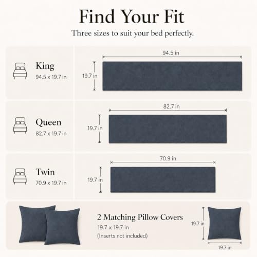 Solid Bed Runner Set,2 Pillow Covers,Blue Gray,70.9x19.7in - color: Blue Gray, size: Twin/Twin XL