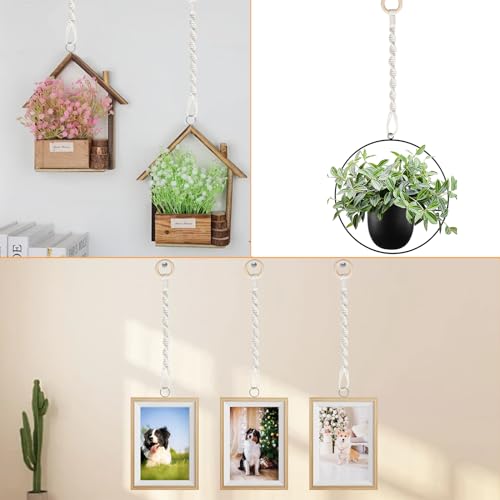 6 Pack Adjustable Macrame Plant Hanger Extenders Connectable Rope Hanging Plant Extender Handmade Woven Hanging Basket Extension with Wooden Ring for Indoor Outdoor Plant Pot Holder (Style 1, 6) - style: Style 1