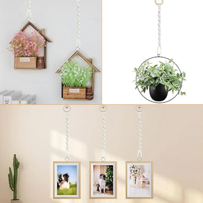 6 Pack Adjustable Macrame Plant Hanger Extenders Connectable Rope Hanging Plant Extender Handmade Woven Hanging Basket Extension with Wooden Ring for Indoor Outdoor Plant Pot Holder (Style 1, 6) - style: Style 1