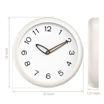 12 Inch Silent Quartz Wall Clock Battery Operated Clock (Off White) - color: Off White
