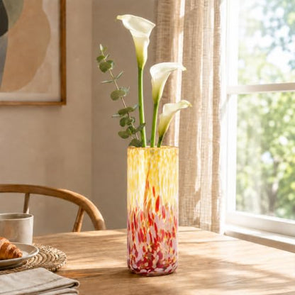 9.45in H Sea Glass Cylinder Vase Unique Hand Blown Glass Vase for Flower - color: Green