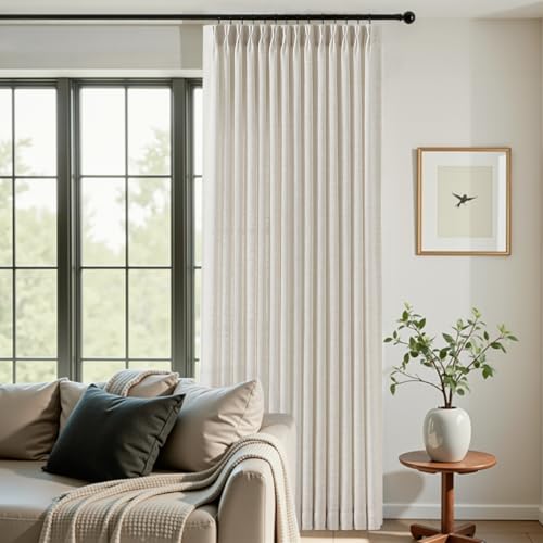 Extra Wide Pinch Pleated Curtains Linen Sheer Drapes Light Filtering - color: Natural, size: 70"W x 96"L (Pack of 1)