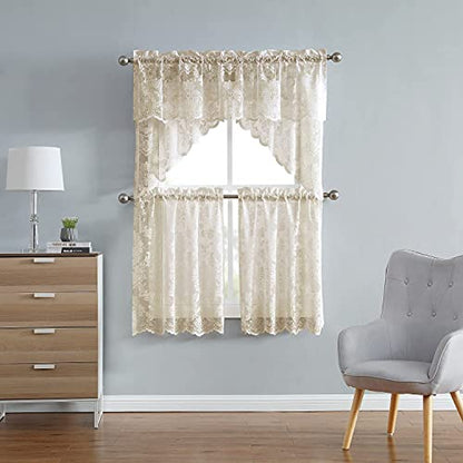 Warm Home Designs Knitted Linen Lace Kitchen Swag Curtains. FI Linen Swags - color: Golden Linen, size: 30"W x 38"L (Pack of 2)