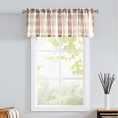 Taupe White Buffalo Check Valance Curtain Farmhouse Kitchen Window 52x15" 1 - color: Taupe and White, size: 50"W x 15"L (Pack of 1)