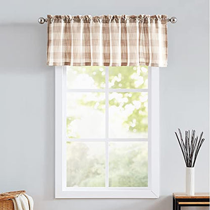Taupe White Buffalo Check Valance Curtain Farmhouse Kitchen Window 52x15" 1 - color: Taupe and White, size: 50"W x 15"L (Pack of 1)