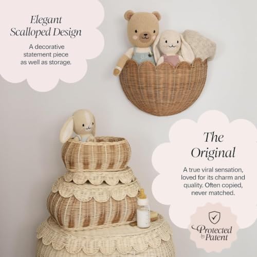 BEBE BASK Scalloped Wicker Wall Basket - The Original - 16 x 10 x 7 In - color: Mocca
