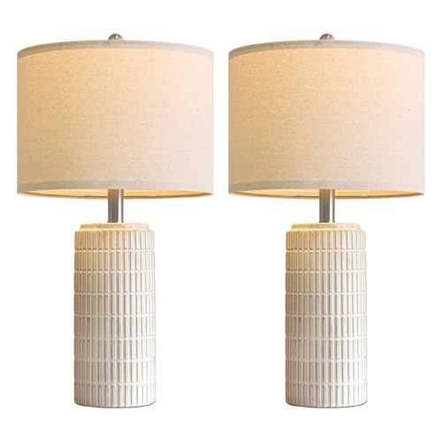 PoKat 23’’ Dimmable Table Lamps Set of 2 with Remote for Living Room, White - color: Cream