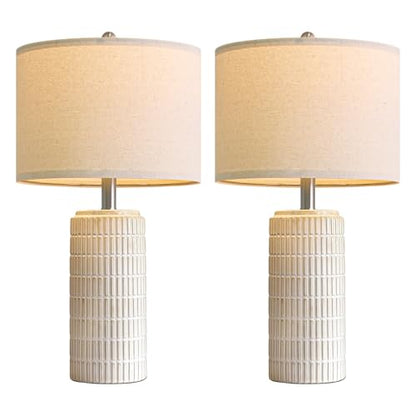 PoKat 23’’ Dimmable Table Lamps Set of 2 with Remote for Living Room, White - color: Cream