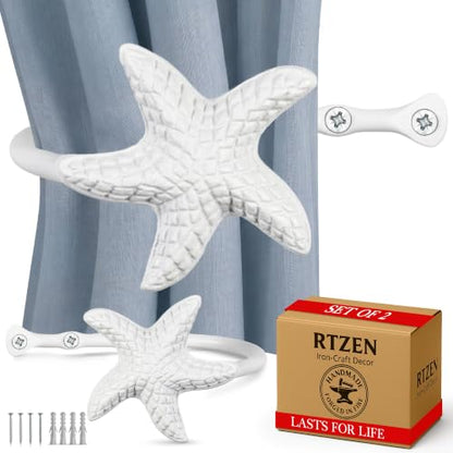 RTZEN Metal Curtain Tiebacks, Drapery Holders for Wall, 2 Pcs - size: Medium, style: Starfish - W