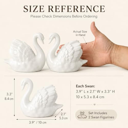 White Ceramic Swan Figurines Set, Wedding Decor, Love Gift - color: 2 Pcs - White