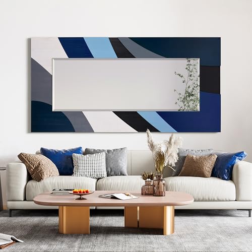 Empire Art Direct Blue Waves Hand Made Solid Paulownia Wood Beveled Leaner Mirror, Ready to Hang, Living Room, Bedroom & Office, 78.8"x39.4"x1.6" - style: Blue Waves