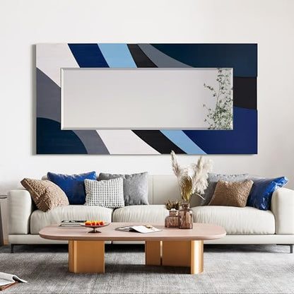 Empire Art Direct Blue Waves Hand Made Solid Paulownia Wood Beveled Leaner Mirror, Ready to Hang, Living Room, Bedroom & Office, 78.8"x39.4"x1.6" - style: Blue Waves