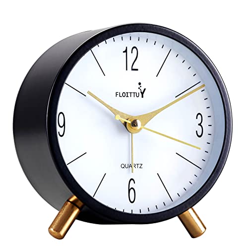 FLOITTUY 4 inches Super Silent Alarm Clock, Classic Black Beep Wake Round Alarm Clock with Night Light,Battery Operated,Easy Set Entry Lux Stylefor Desk, Bedroom and Home Decoration - color: Classic Black