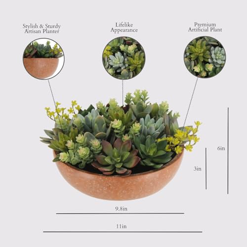 CG Hunter, Round Faux Succulent Arrangement, 11 in, Terracotta, Home Decor - size: 11" Round Terracotta