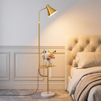 Gold Brass Brushed Floor Lamps with Side Table, Dimmable Light - color: Gold